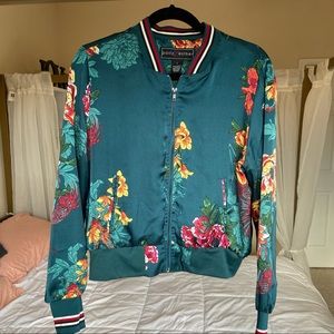 Polly & Esther Teal Floral Bomber Jacket